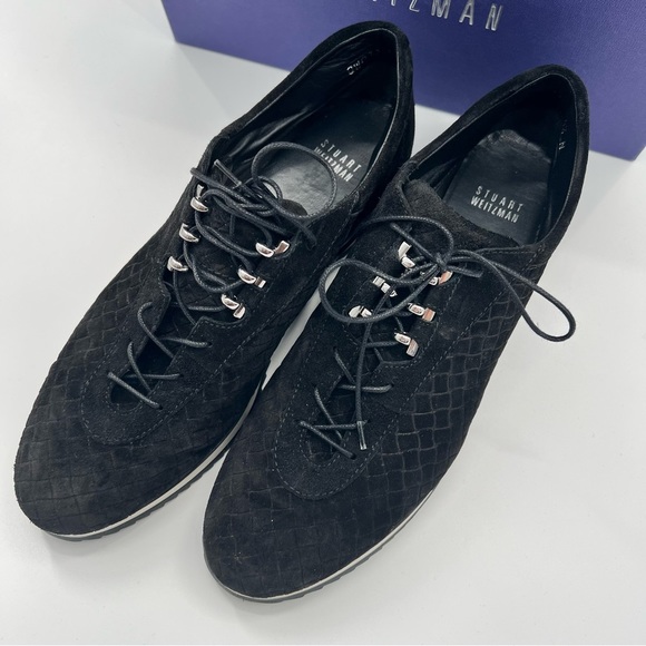 NWT Stuart Weitzman Relay Quilted Suede Sneakers Black Globe Shoes 8.5 N - Picture 3 of 10